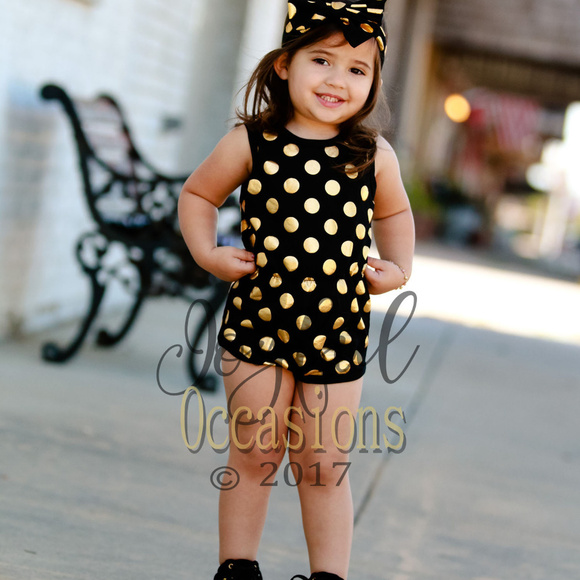 Rompers For Baby and Toddler Girls Romper Onepiece Bodysuit Black and Gold - Picture 6 of 8